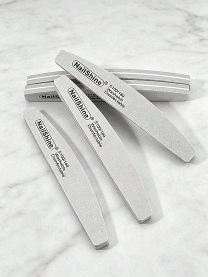 5pcs Crescent-Shaped Shape Washable & Disinfectable Professional Sponge Nail File 100/180
