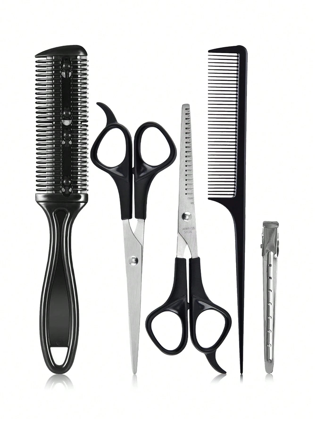 5pcs Professional Hair Styling Tool Set- Includes Hair Cutting Scissors, Comb, And Thinning Shears For Perfect Haircuts And Thinning, Slick Back Brush, Hair Dryer, Hair, Barber, Hair Tools, Hair Prod
