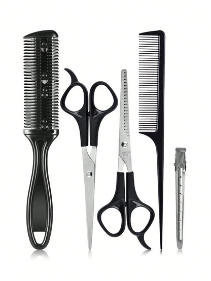 5pcs Professional Hair Styling Tool Set- Includes Hair Cutting Scissors, Comb, And Thinning Shears For Perfect Haircuts And Thinning, Slick Back Brush, Hair Dryer, Hair, Barber, Hair Tools, Hair Prod