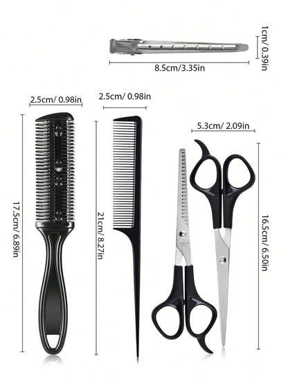 5pcs Professional Hair Styling Tool Set- Includes Hair Cutting Scissors, Comb, And Thinning Shears For Perfect Haircuts And Thinning, Slick Back Brush, Hair Dryer, Hair, Barber, Hair Tools, Hair Prod