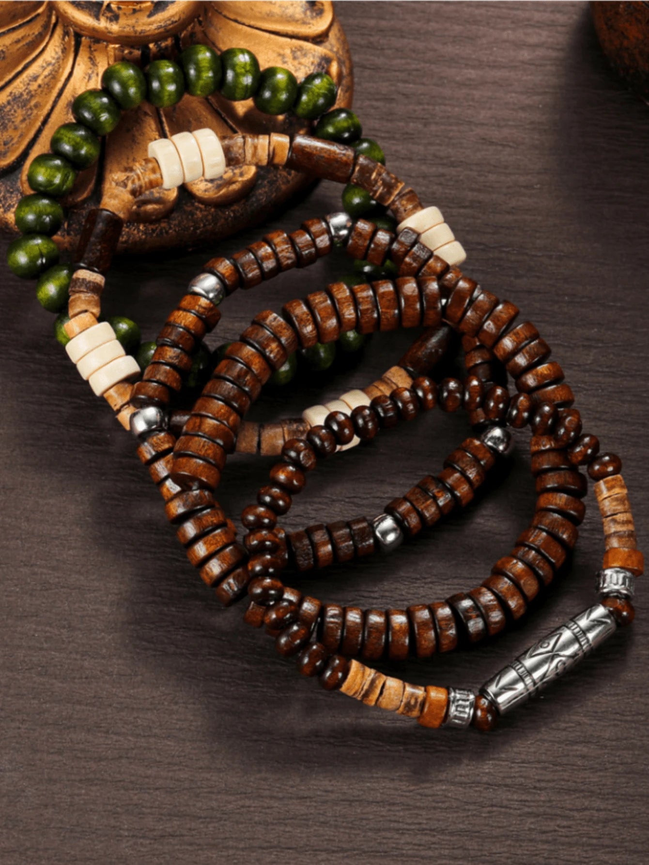 5pcs/Set Unisex Wooden Beaded Bracelets, Fashionable Jewelry Gift Set