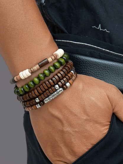 5pcs/Set Unisex Wooden Beaded Bracelets, Fashionable Jewelry Gift Set