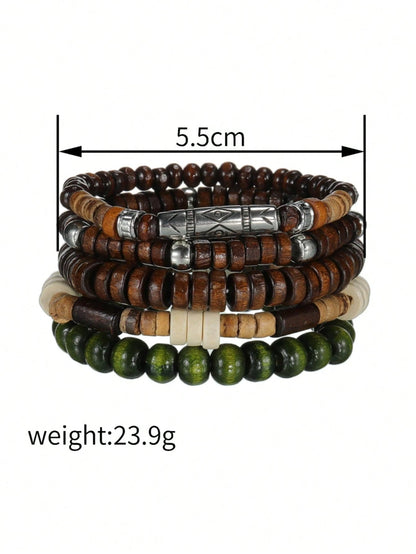5pcs/Set Unisex Wooden Beaded Bracelets, Fashionable Jewelry Gift Set
