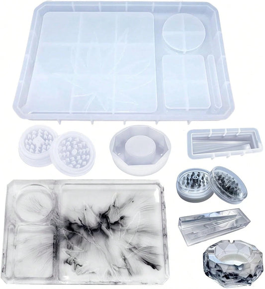 5ps Epoxy Resin Set, Large Rolling Tray And Grind And Storage Resin Casting, Epoxy Kit