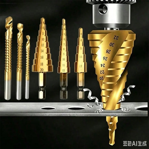 6/3/1pc Titanium Coated High Speed Steel Step Drill Bit Set, Pyramid Shape Drill Bit, Suitable For Wood And High-Efficiency Metal, Smooth Chamfer, No Burrs, Rust-Proof, Easy To Install, Higher Efficie