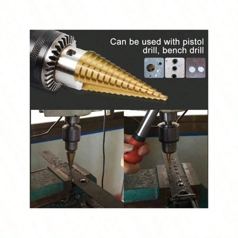 6/3/1pc Titanium Coated High Speed Steel Step Drill Bit Set, Pyramid Shape Drill Bit, Suitable For Wood And High-Efficiency Metal, Smooth Chamfer, No Burrs, Rust-Proof, Easy To Install, Higher Efficie