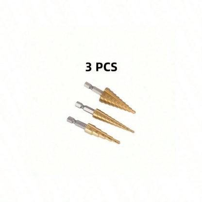 6/3/1pc Titanium Coated High Speed Steel Step Drill Bit Set, Pyramid Shape Drill Bit, Suitable For Wood And High-Efficiency Metal, Smooth Chamfer, No Burrs, Rust-Proof, Easy To Install, Higher Efficie