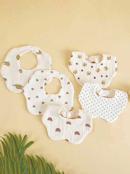 6-Layer Muslin Flower Bib, Baby Burp Cloth, Newborn Drool Bib, Anti-Spit Up Bib