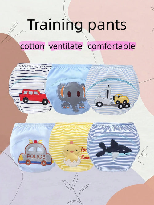 6 Pcs Boys' Cotton Training Pants With Cute Patterns Suitable For Toilet Training