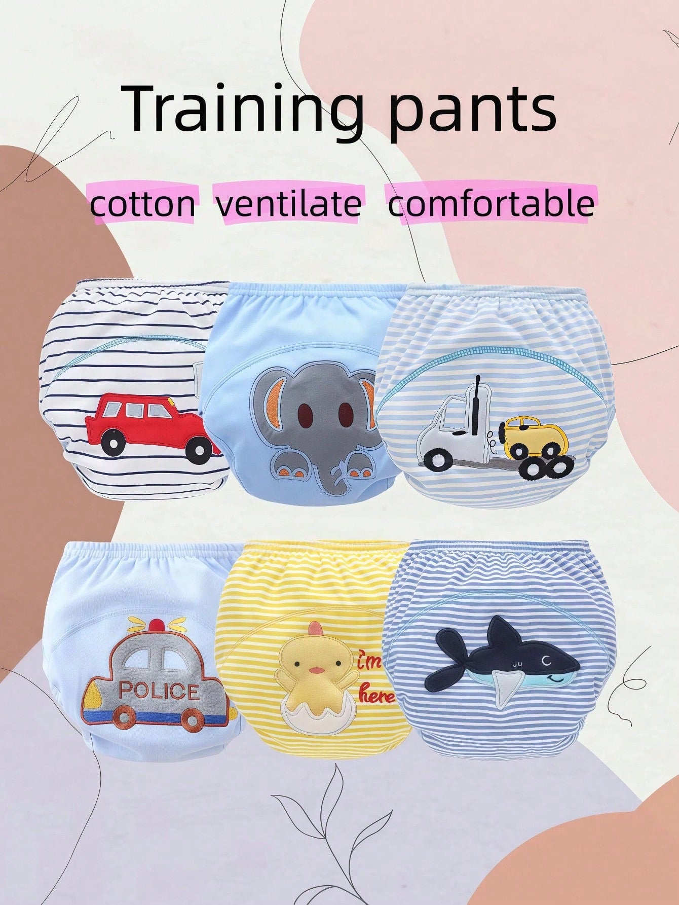 6 Pcs Boys' Cotton Training Pants With Cute Patterns Suitable For Toilet Training