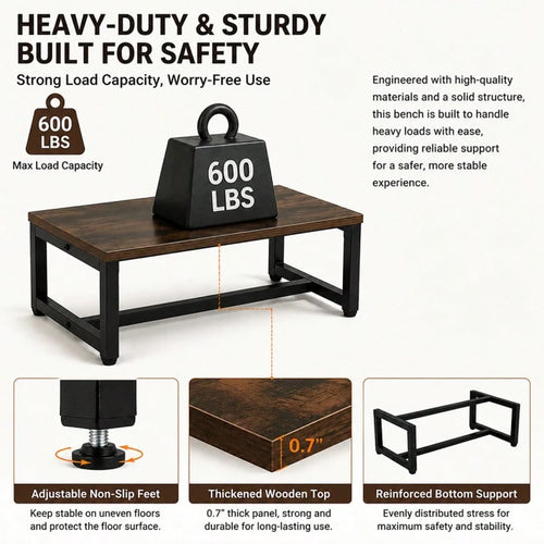 600lb Heavy-Duty Step Stool, Single-Step Adult Step Stool, Low Platform Assist Step, Bedside Stool, Footstool, Wooden Top Small Bench, Reinforced Metal Frame With Non-Slip Feet