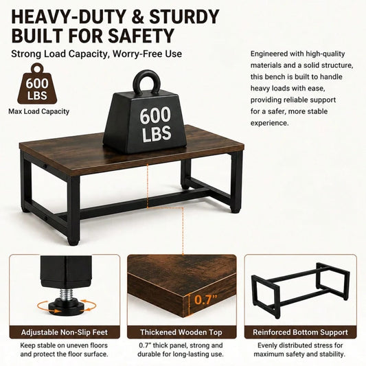 600lb Heavy-Duty Step Stool, Single-Step Adult Step Stool, Low Platform Assist Step, Bedside Stool, Footstool, Wooden Top Small Bench, Reinforced Metal Frame With Non-Slip Feet