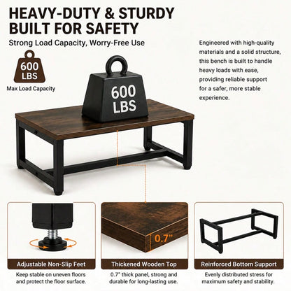 600lb Heavy-Duty Step Stool, Single-Step Adult Step Stool, Low Platform Assist Step, Bedside Stool, Footstool, Wooden Top Small Bench, Reinforced Metal Frame With Non-Slip Feet