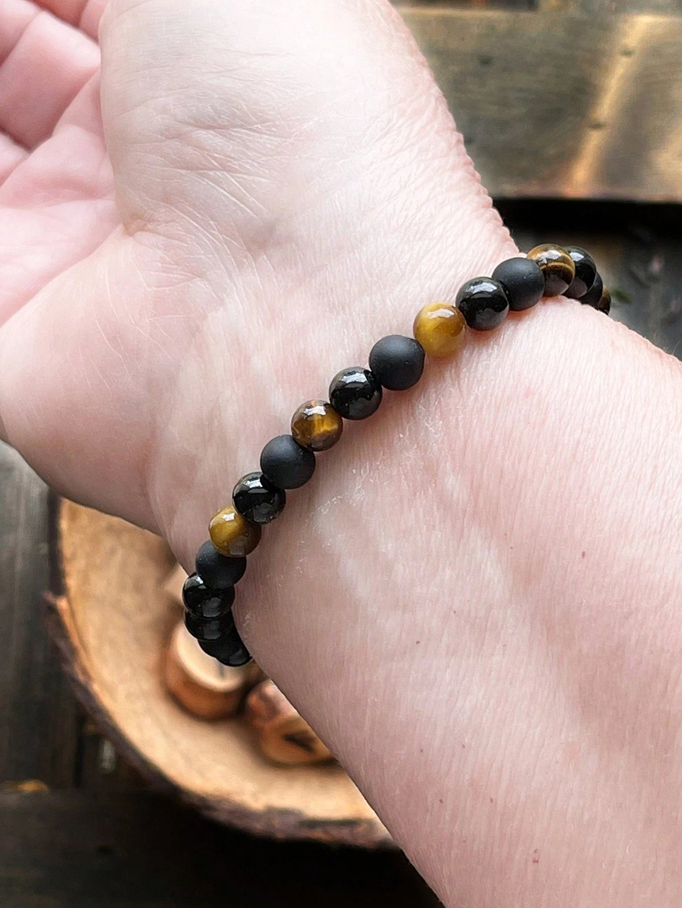 6mm Triple Protection Bracelet, Tiger Eye, Black Onyx & Black Tourmaline Beads, Abundance,Prosperity Powerful Protective Meditation Jewelry For Men