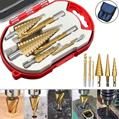 6pcs Multi-Function Step Drill Bit Set, Titanium Coated Cast Iron 4-20/12mm 3-12mm 3 6 8mm Multi-Size, One-Step Expansion Drilling, Suitable For Metal Plate, Wood, Plastic Drilling, Woodworking Instal