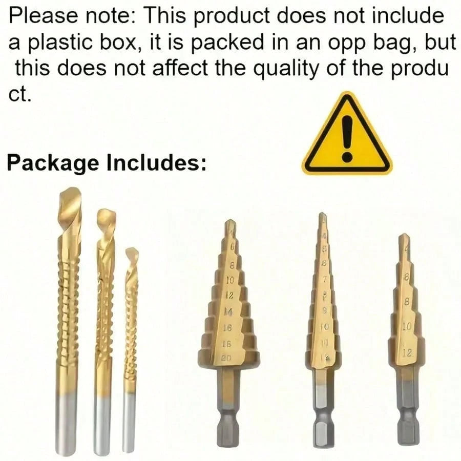 6pcs Multi-Function Step Drill Bit Set, Titanium Coated Cast Iron 4-20/12mm 3-12mm 3 6 8mm Multi-Size, One-Step Expansion Drilling, Suitable For Metal Plate, Wood, Plastic Drilling, Woodworking Instal