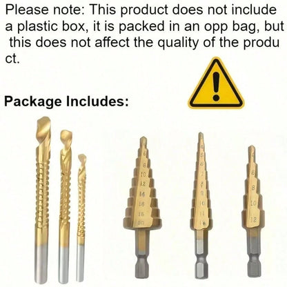 6pcs Multi-Function Step Drill Bit Set, Titanium Coated Cast Iron 4-20/12mm 3-12mm 3 6 8mm Multi-Size, One-Step Expansion Drilling, Suitable For Metal Plate, Wood, Plastic Drilling, Woodworking Instal