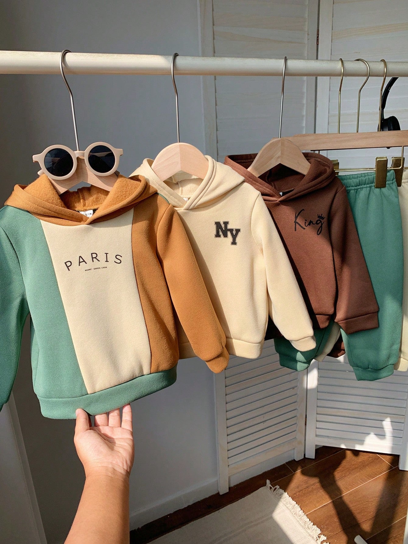 6pcs/Set Baby Boy Cute Colorblock Hooded Sweatshirt & Jogger Pants Tracksuit,Sage Green,Autumn,Casual,Page Boy,Back-To-School Winter Clothes Multipack