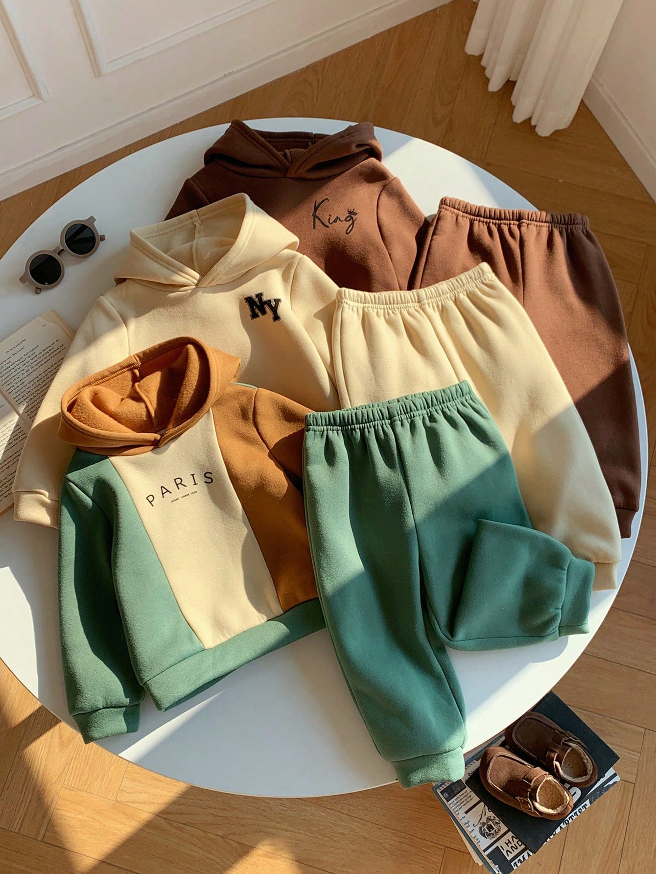 6pcs/Set Baby Boy Cute Colorblock Hooded Sweatshirt & Jogger Pants Tracksuit,Sage Green,Autumn,Casual,Page Boy,Back-To-School Winter Clothes Multipack