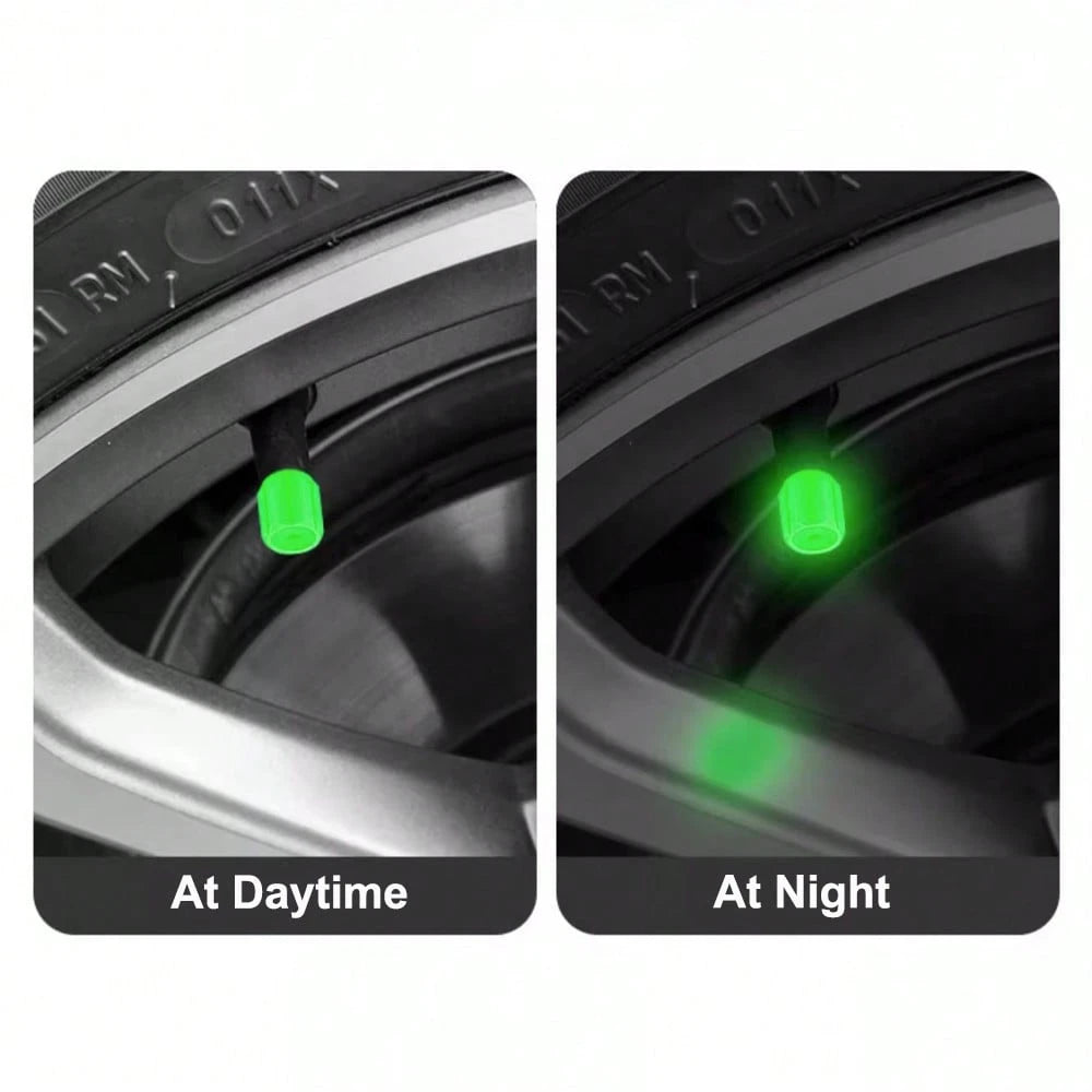 8/4pcs Glow In The Dark Tire Valve Caps, Luminous Valve Stem Caps, Durable & Lightweight, Fits Cars, Motorcycles, Bicycles, Easy To Install (The More Sunlight Absorbed, The Brighter)