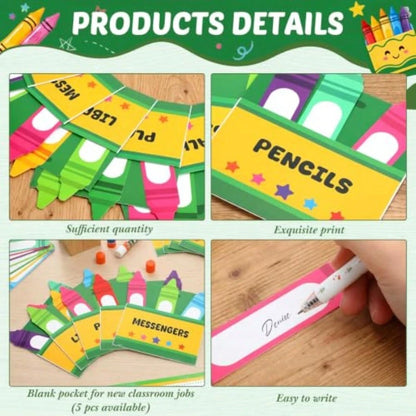 81 Pcs Class Jobs Chart Colorful S Classroom Jobs Bulletin Board Pockets With Name Tags Cards Decor Teacher's Helper Chart For Back To School Classroom Decoration