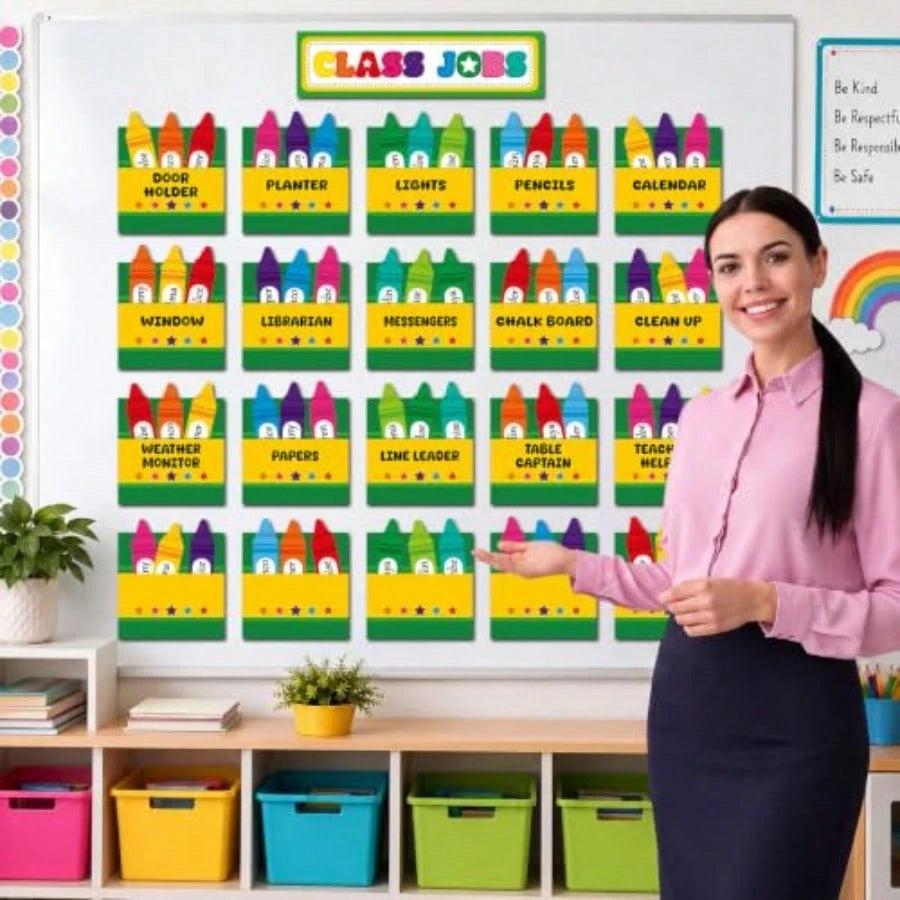 81 Pcs Class Jobs Chart Colorful S Classroom Jobs Bulletin Board Pockets With Name Tags Cards Decor Teacher's Helper Chart For Back To School Classroom Decoration