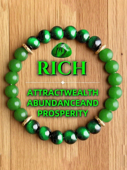 8mm Gradient Green Lucky Wealth Bracelet- Natural Fashionable Accessory, Attracts Wealth & Good Fortune, Suitable For Men & Women, Perfect Gift For Any Occasion, Boho Style, Durable Stone, Spiritual