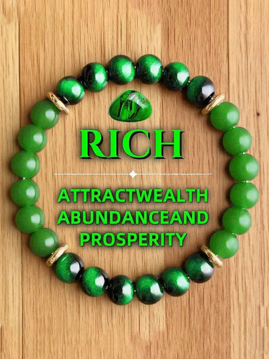 8mm Gradient Green Lucky Wealth Bracelet- Natural Fashionable Accessory, Attracts Wealth & Good Fortune, Suitable For Men & Women, Perfect Gift For Any Occasion, Boho Style, Durable Stone, Spiritual