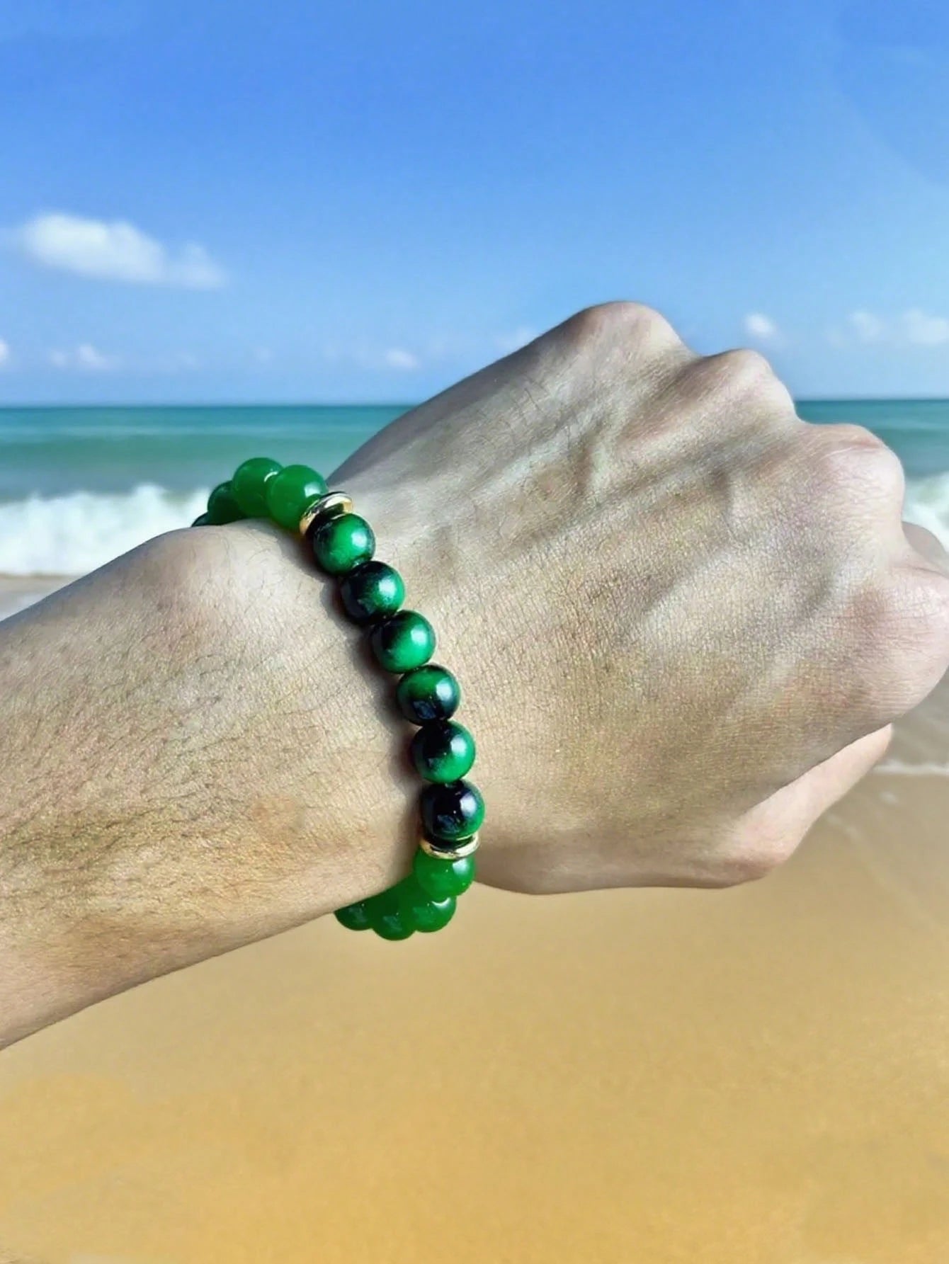 8mm Gradient Green Lucky Wealth Bracelet- Natural Fashionable Accessory, Attracts Wealth & Good Fortune, Suitable For Men & Women, Perfect Gift For Any Occasion, Boho Style, Durable Stone, Spiritual