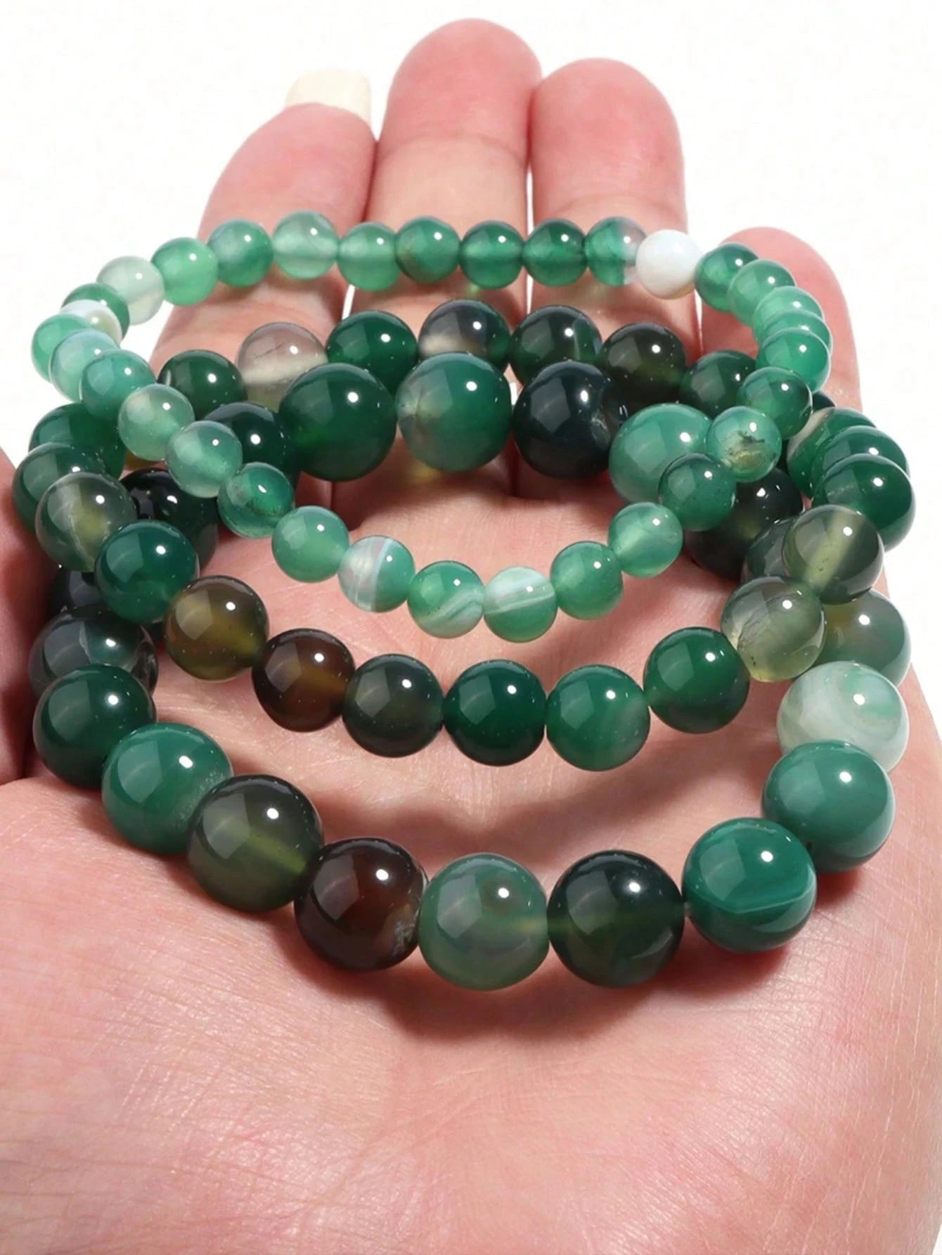 8mm Gradient Green Lucky Wealth Bracelet- Natural Fashionable Accessory, Attracts Wealth & Good Fortune, Suitable For Men & Women, Perfect Gift For Any Occasion, Boho Style, Durable Stone, Spiritual
