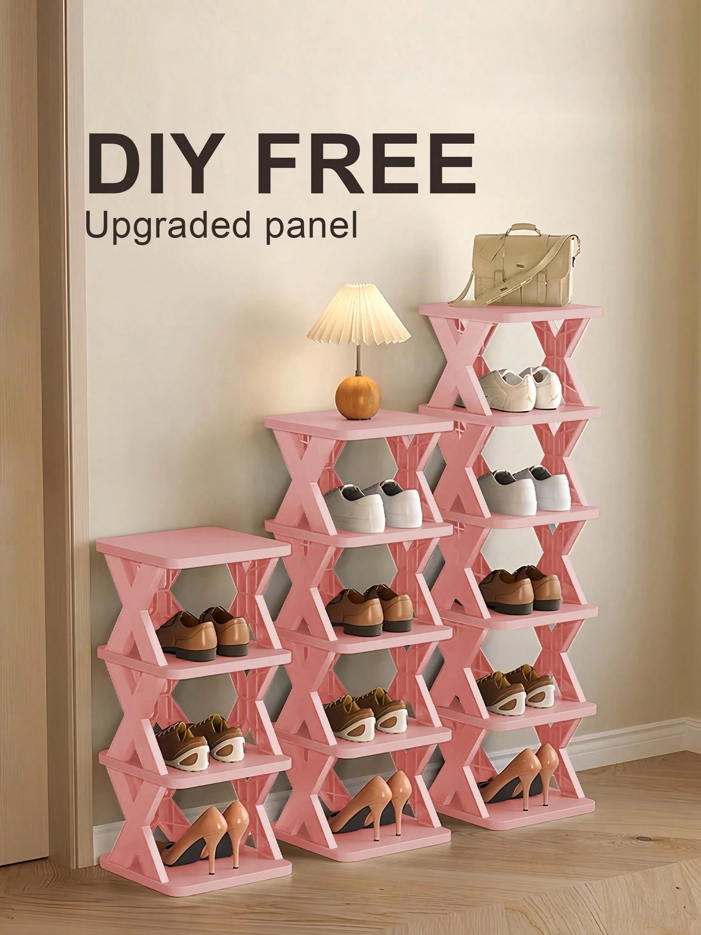 9/6 Tier Narrow Shoe Rack Pink, Vertical Shoe Stand, New Upgraded Small Shoe Shelf, Space Saving DIY Free Standing Shoes Storage Organizer, Easy To Install & Stable, Closet Oragnization And Storage, H