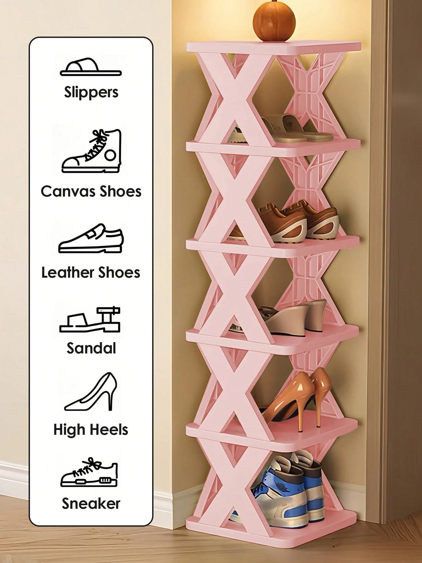 9/6 Tier Narrow Shoe Rack Pink, Vertical Shoe Stand, New Upgraded Small Shoe Shelf, Space Saving DIY Free Standing Shoes Storage Organizer, Easy To Install & Stable, Closet Oragnization And Storage, H