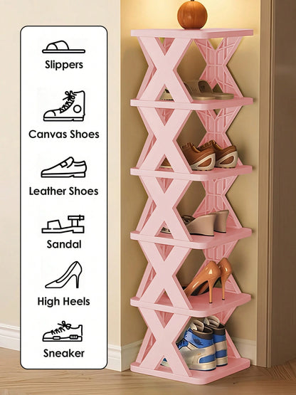 9/6 Tier Narrow Shoe Rack Pink, Vertical Shoe Stand, New Upgraded Small Shoe Shelf, Space Saving DIY Free Standing Shoes Storage Organizer, Easy To Install & Stable, Closet Oragnization And Storage, H