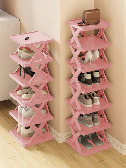 9/6 Tier Narrow Shoe Rack Pink, Vertical Shoe Stand, New Upgraded Small Shoe Shelf, Space Saving DIY Free Standing Shoes Storage Organizer, Easy To Install & Stable, Closet Oragnization And Storage, H