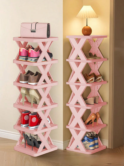 9/6 Tier Narrow Shoe Rack Pink, Vertical Shoe Stand, New Upgraded Small Shoe Shelf, Space Saving DIY Free Standing Shoes Storage Organizer, Easy To Install & Stable, Closet Oragnization And Storage, H