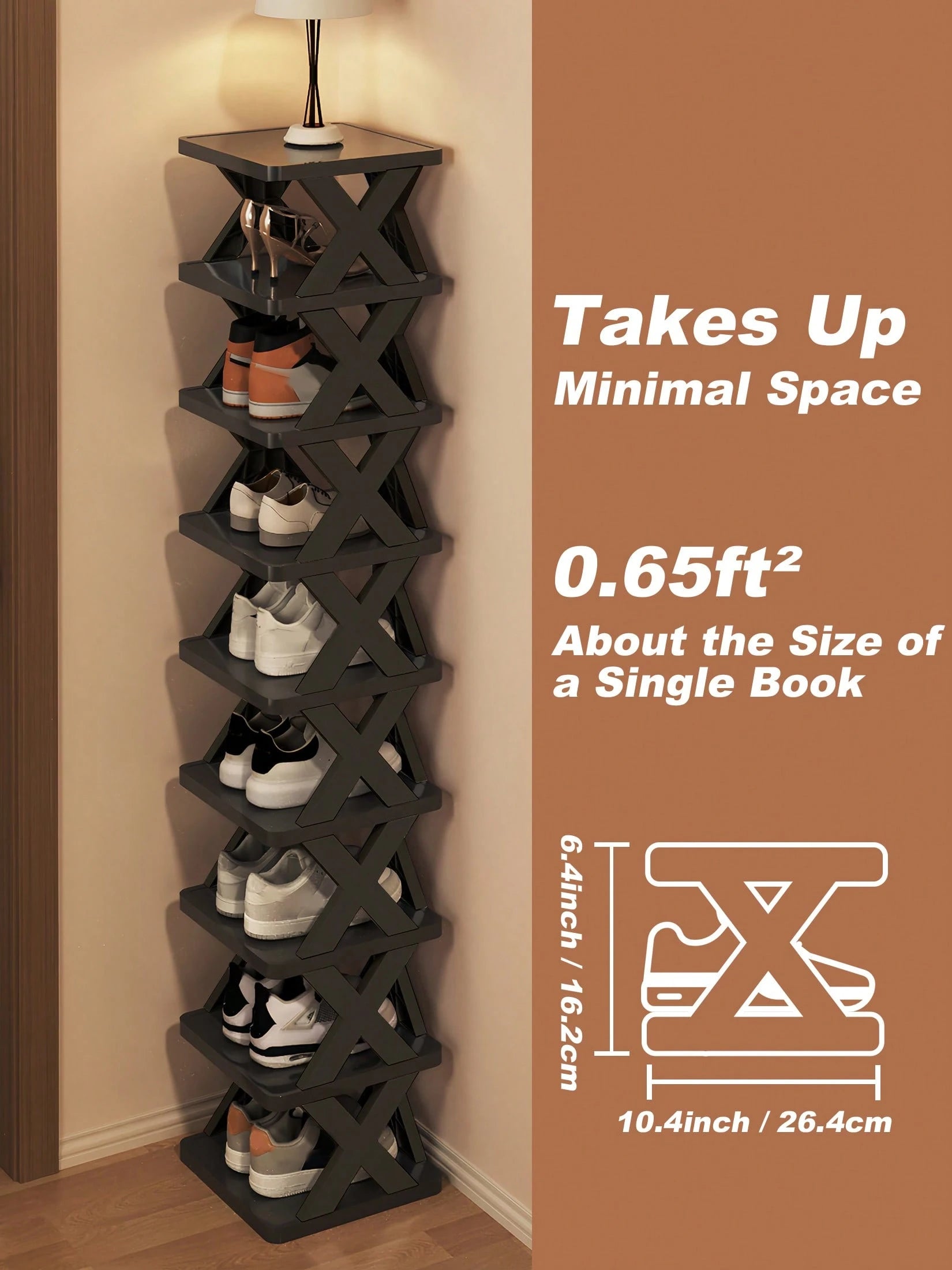 9/6 Tier Vertical Shoe Stand Space Saving Narrow Shoe Rack, Small Shoe Shelf, Standing Shoes Storage Organizer Entryway, Closet, Hallway, Easy Assembly And Stable In Structure, Black & White, Plastic
