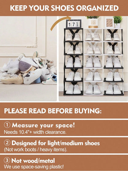 9/6 Tier Vertical Shoe Stand Space Saving Narrow Shoe Rack, Small Shoe Shelf, Standing Shoes Storage Organizer Entryway, Closet, Hallway, Easy Assembly And Stable In Structure, Black & White, Plastic