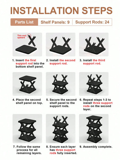 9/6 Tier Vertical Shoe Stand Space Saving Narrow Shoe Rack, Small Shoe Shelf, Standing Shoes Storage Organizer Entryway, Closet, Hallway, Easy Assembly And Stable In Structure, Black & White, Plastic