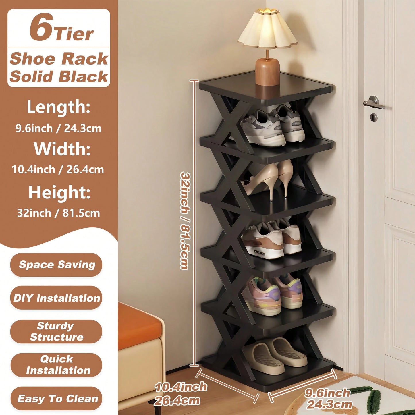 9/6 Tier Vertical Shoe Stand Space Saving Narrow Shoe Rack, Small Shoe Shelf, Standing Shoes Storage Organizer Entryway, Closet, Hallway, Easy Assembly And Stable In Structure, Black & White, Plastic