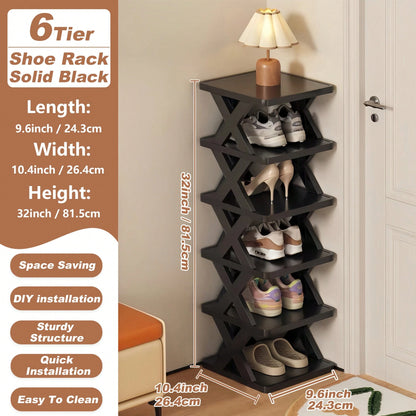 9/6 Tier Vertical Shoe Stand Space Saving Narrow Shoe Rack, Small Shoe Shelf, Standing Shoes Storage Organizer Entryway, Closet, Hallway, Easy Assembly And Stable In Structure, Black & White, Plastic