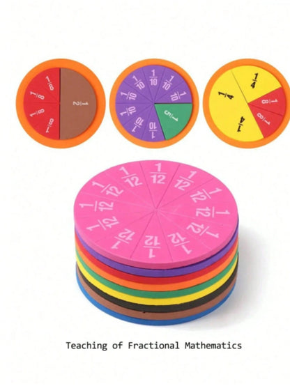 9pcs Colorful Round EVA Fraction Circles Math Teaching Tool, Aesthetic Montessori STEM Educational Instrument, Back To School Classroom Math Learning Accessory Student School Stationery Gift Supplies