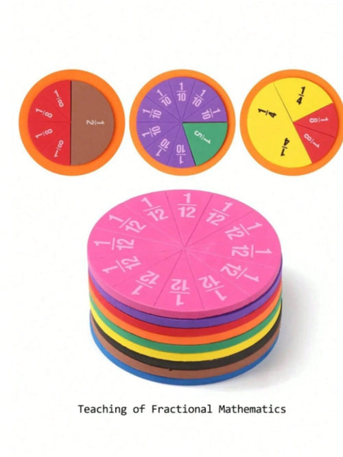 9pcs Colorful Round EVA Fraction Circles Math Teaching Tool, Aesthetic Montessori STEM Educational Instrument, Back To School Classroom Math Learning Accessory Student School Stationery Gift Supplies