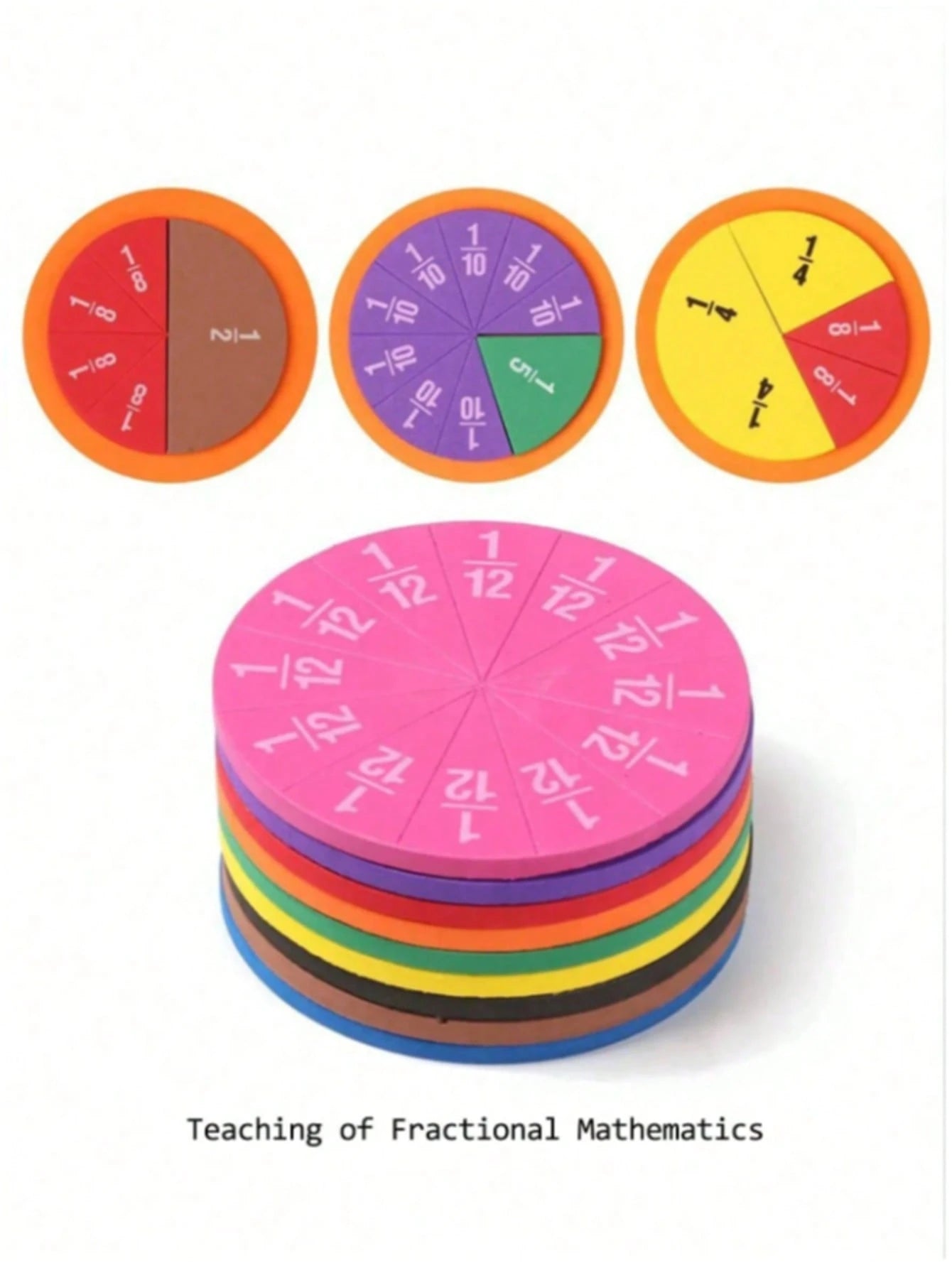 9pcs Colorful Round EVA Fraction Circles Math Teaching Tool, Aesthetic Montessori STEM Educational Instrument, Back To School Classroom Math Learning Accessory Student School Stationery Gift Supplies
