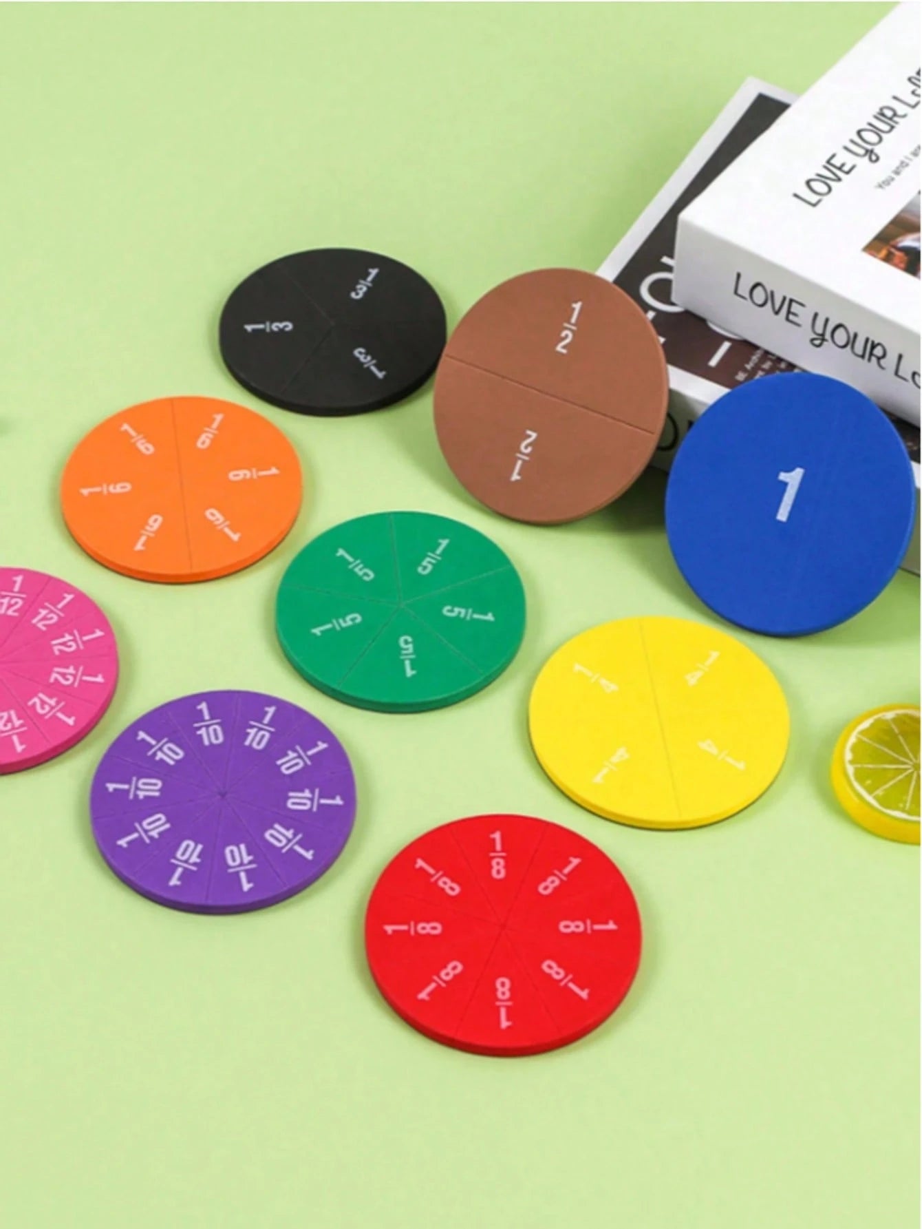 9pcs Colorful Round EVA Fraction Circles Math Teaching Tool, Aesthetic Montessori STEM Educational Instrument, Back To School Classroom Math Learning Accessory Student School Stationery Gift Supplies