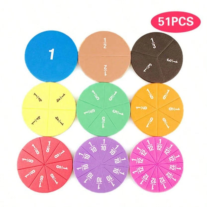9pcs Colorful Round EVA Fraction Circles Math Teaching Tool, Aesthetic Montessori STEM Educational Instrument, Back To School Classroom Math Learning Accessory Student School Stationery Gift Supplies