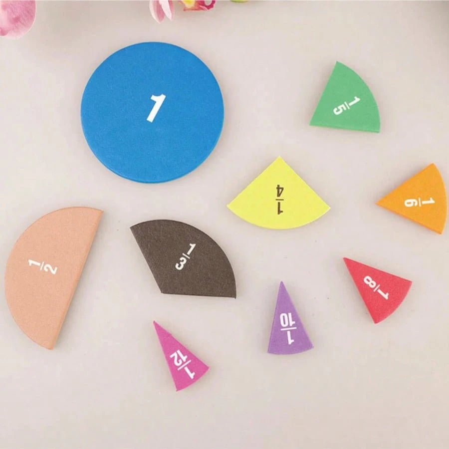 9pcs Colorful Round EVA Fraction Circles Math Teaching Tool, Aesthetic Montessori STEM Educational Instrument, Back To School Classroom Math Learning Accessory Student School Stationery Gift Supplies