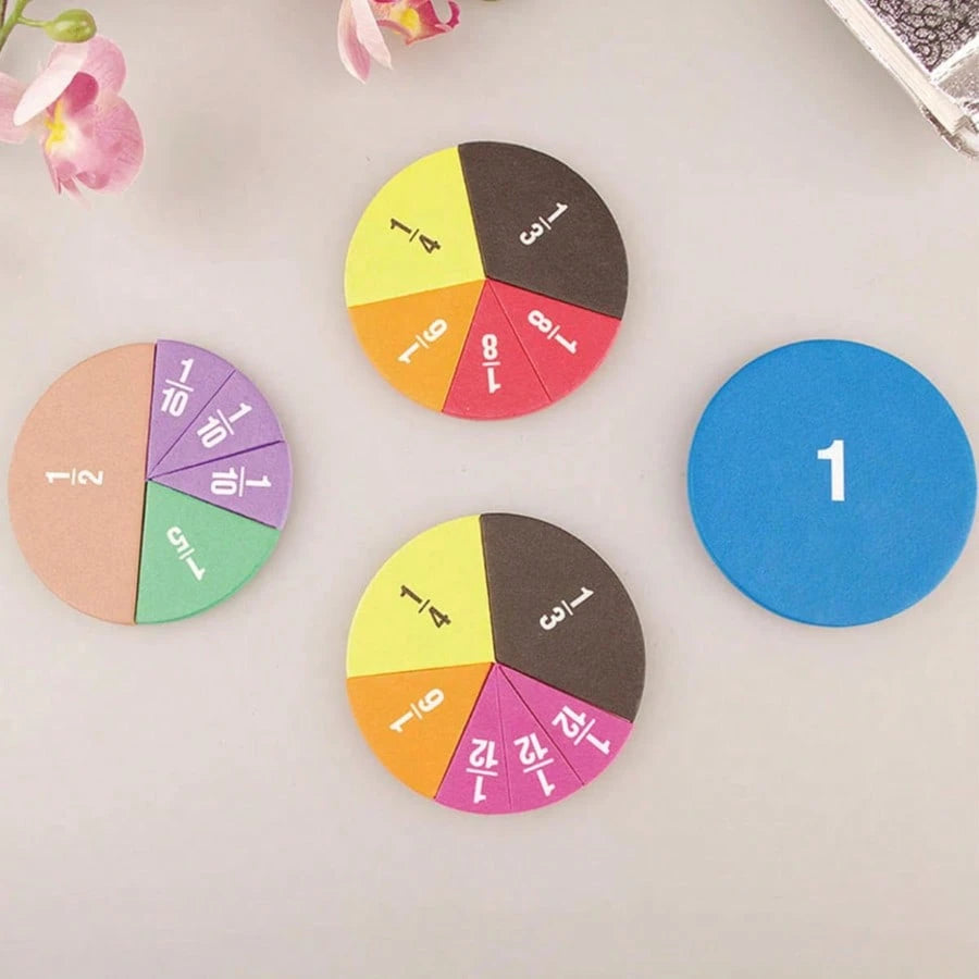 9pcs Colorful Round EVA Fraction Circles Math Teaching Tool, Aesthetic Montessori STEM Educational Instrument, Back To School Classroom Math Learning Accessory Student School Stationery Gift Supplies
