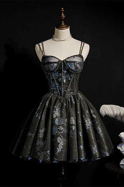 A-line Black and Blue Seqins Short Party Dress Homecoming Dresses, AST1168