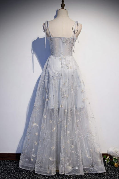 A-line Grey See through Party Dress