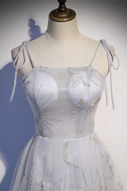 A-line Grey See through Party Dress